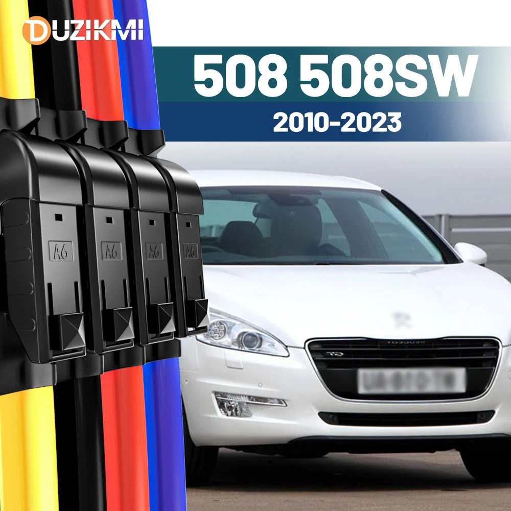 

For Peugeot 508 508SW 2010-2023 2011 2012 2017 2018 2019 2020 2021 2022 2pcs Front Windshield Windscreen Wiper Blades Red Blue