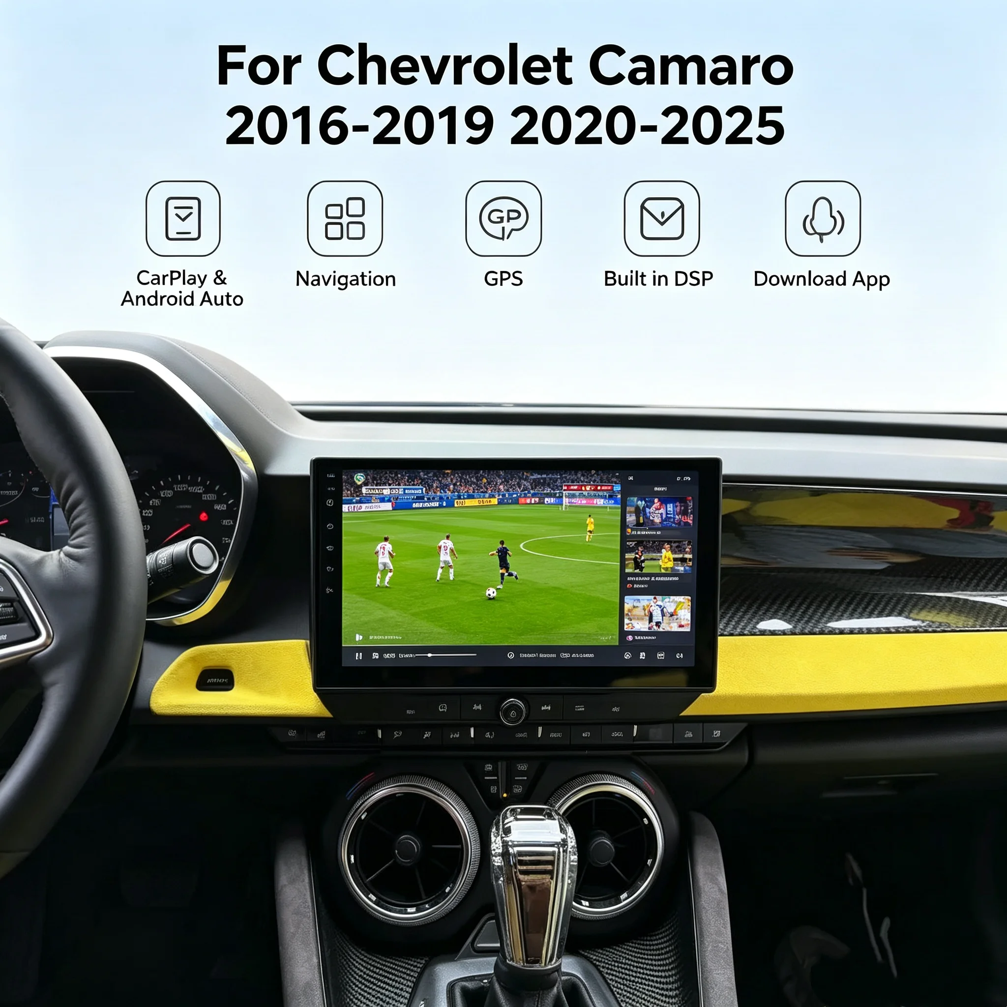 Android 14.0 Wireless CarPlay For Chevrolet Camaro 2016-2019 2020-2025 Car Radio Multimedia Video Player GPS Navigation 4G WiFi