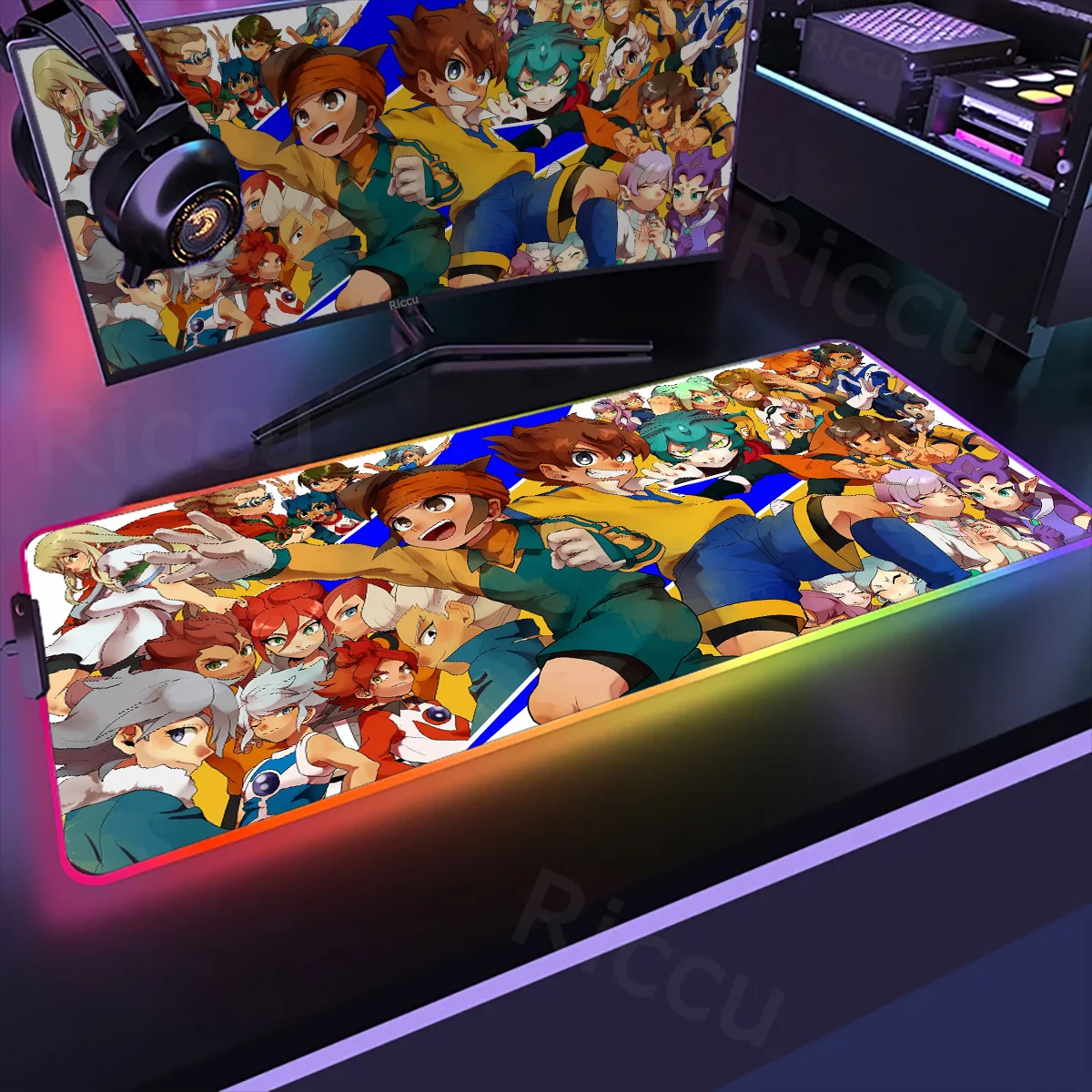 

XXL Non-slip Luminescence Deskmat Office Accessories Inazuma Eleven Anime Mousepad Game LED Laptop Mat Pc Gamer RGB Keyboard Pad