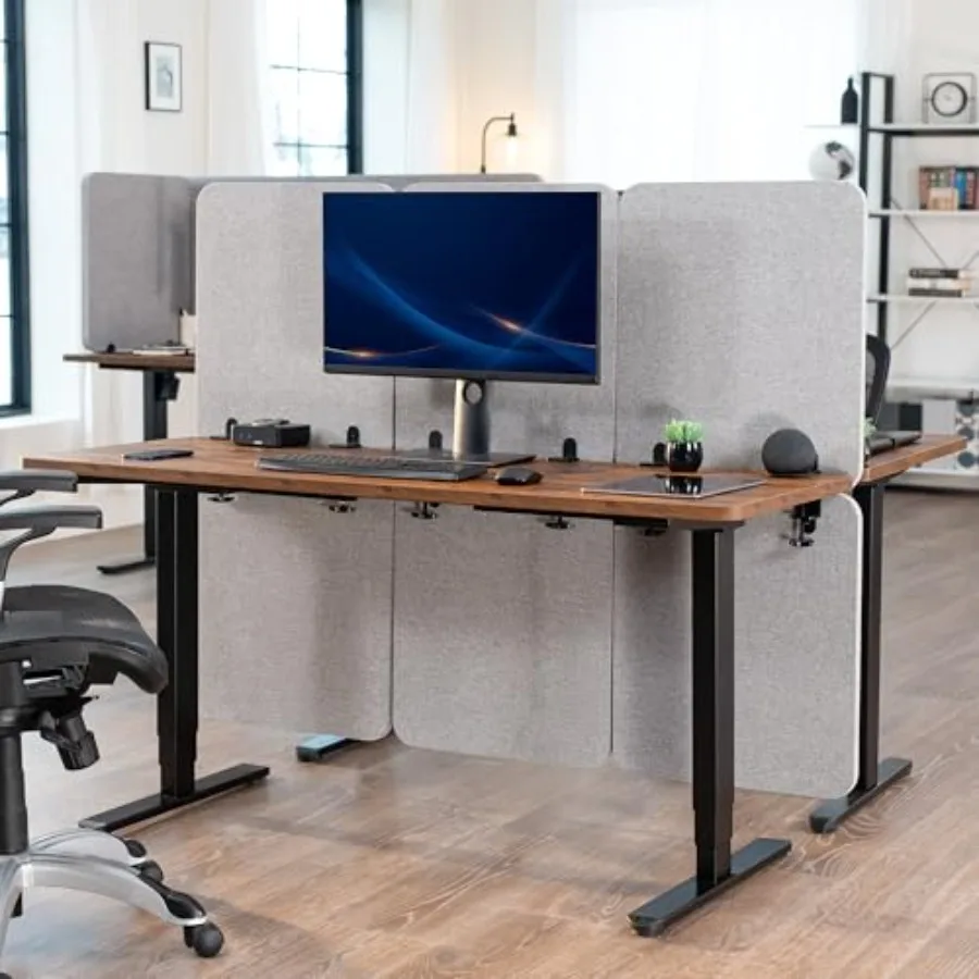 Clamp-on desk privacy panel for office cubicles, PP material, gray, sound-absorbing acoustic divider set of 3, 59 x 46 inch, in