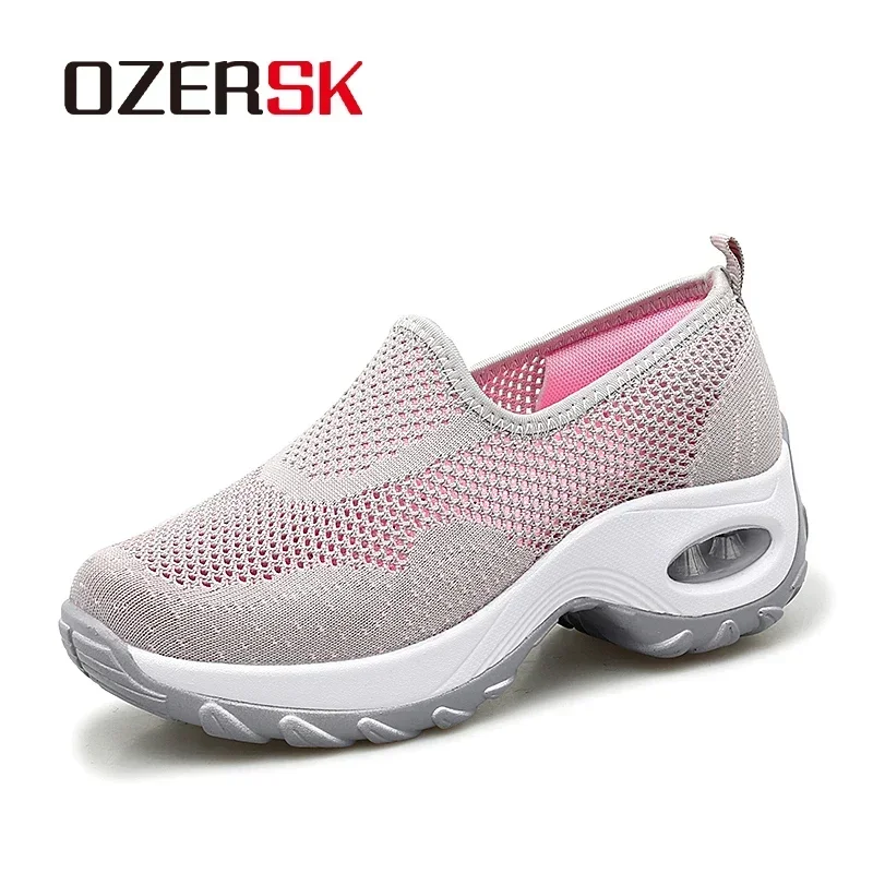 OZERSK Mesh Fashion Casual Women Shoes Lace Up Breathable Sneakers Outdoor Wear-resistant Sport Running Shoes Size 35-42