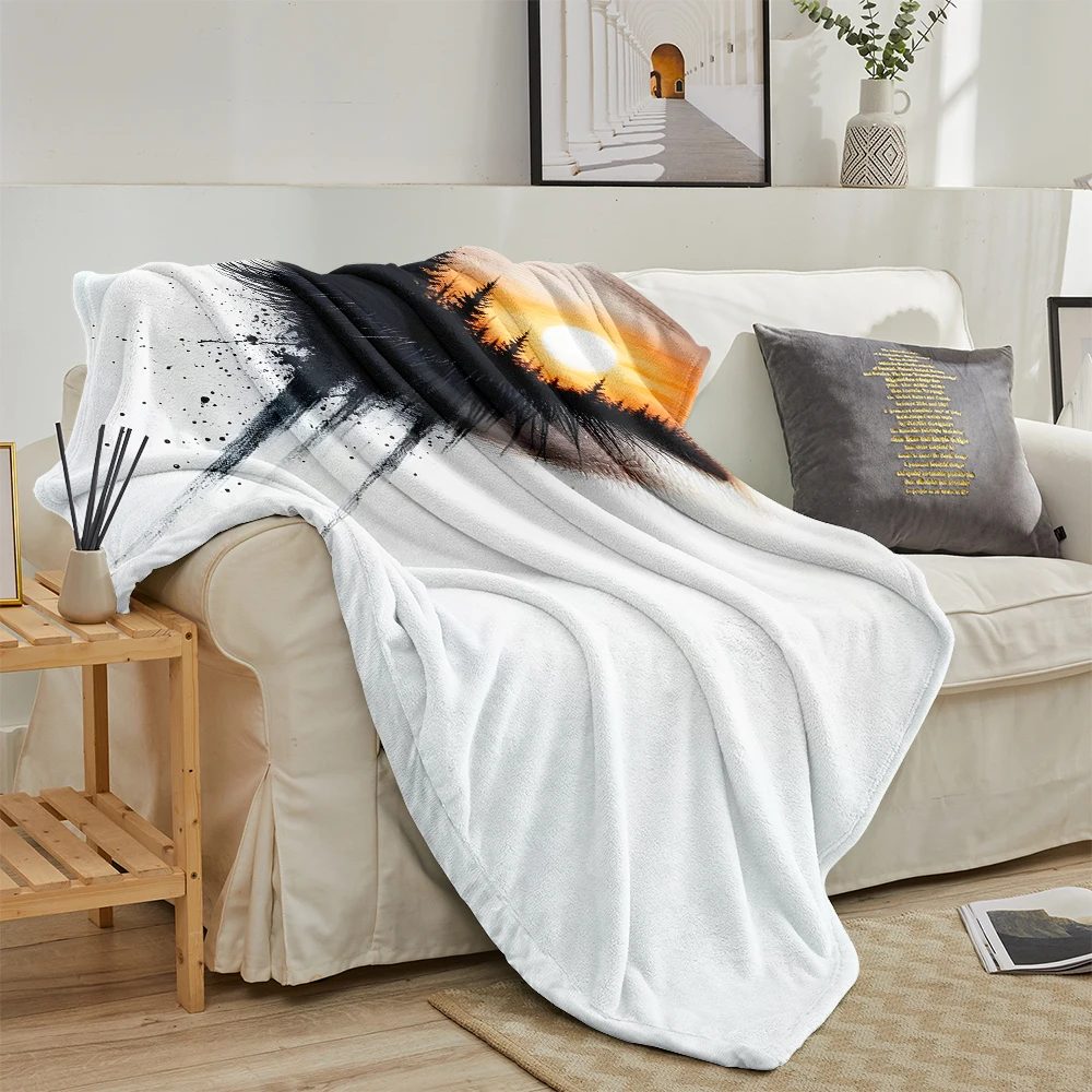 Eye Forest Sunset Surreal Lightweight Flannel Blanket Breathable Cozy Throw Blanket for Spring Summer Sofa Bed Air Conditioning