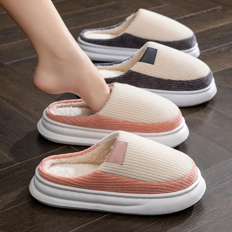 

Winter Slippers Autumn Thick Sole Women's Fluffy Slipper Indoor Anti-slip Men Furry Shoes Soft Warm Flats Couple's Plush Slides