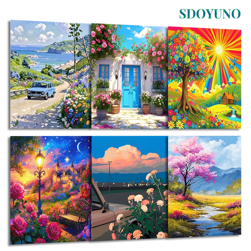 

SDOYUNO Painting By Number Adults New Landscape Diy Set Picture Frame For Handiwork Acrylic Paints Kit Drawing Canvas Home Decor