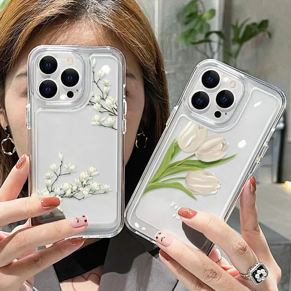 Flower Soft Clear Phone Case For iPhone 11 12 Pro Max XR X XS 7 8 Plus  Case For  15 14 13 Pro  Max Soft Silicone Back Cover