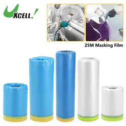 UXCELL 15/20/25M Pre-Taped Masking Film with Adhesive Edge PE Film Paper No Residue Masking Tape for Car Coating Furniture