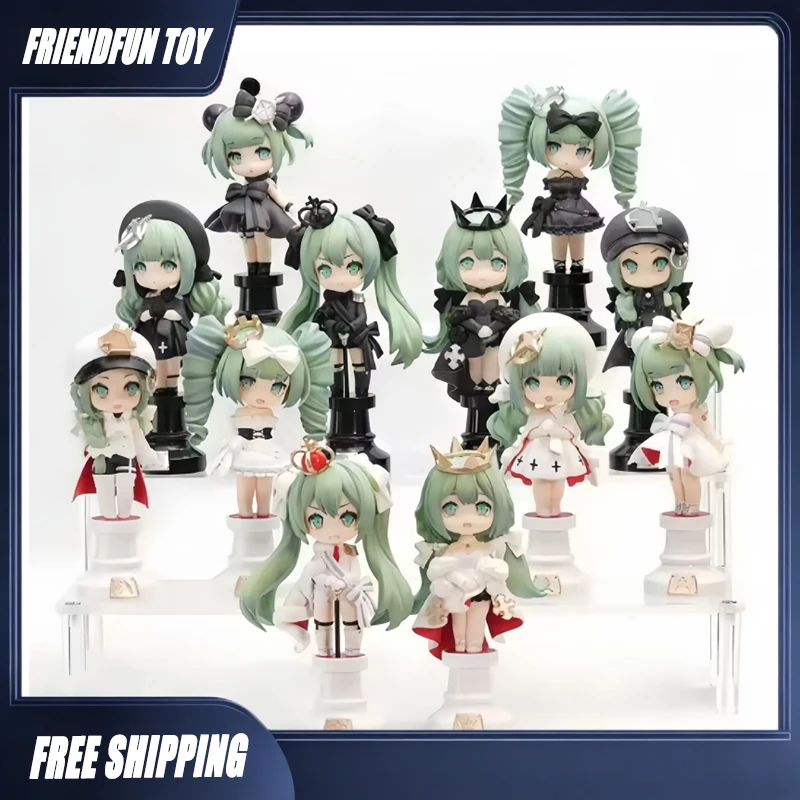 本物の初音ミクチェスシリーズミニフィギュア黒白スタイルブラインドボックスアニメコレクタブルデスクトップオーナメントアニメモデル玩具