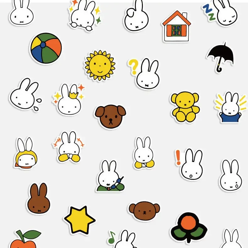 64 Sheets Miffy rabbit  Cartoon Lovely Kawaii Sticker Small Pattern Waterproof Notebook Album Stickers Phone Case Decoration