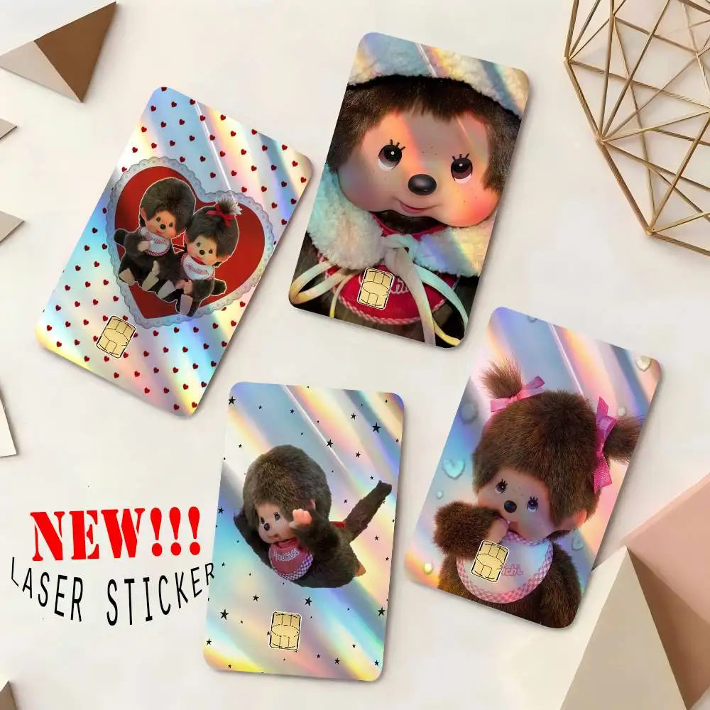 Cute M-monch-hichis Anime Cartoon 4pcs 1Set Skin Stickers Film Tape Case for Big Credit Debit Card Front Side