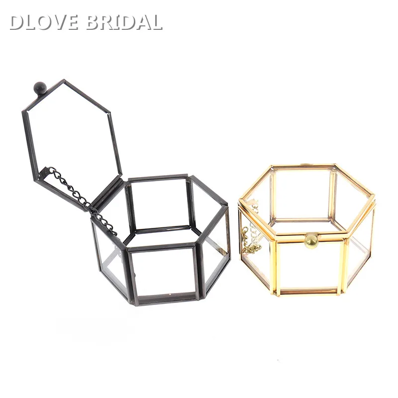 Wedding Ring Box Geometrical Clear Glass Jewelry Box Jewelry Organize Holder Ring Boxes Necklace Bracelets Earrings Accessories