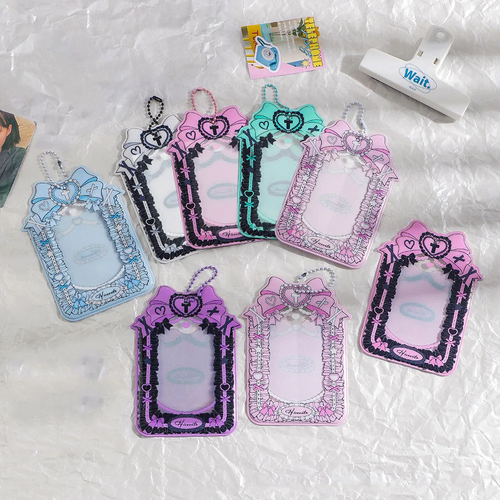 Heart INS Bow Card Photocards Protector Photo Frame Bag Pendant Keychain Key Ring Bowknot Idol Photo Sleeves Photo Pocket Girl