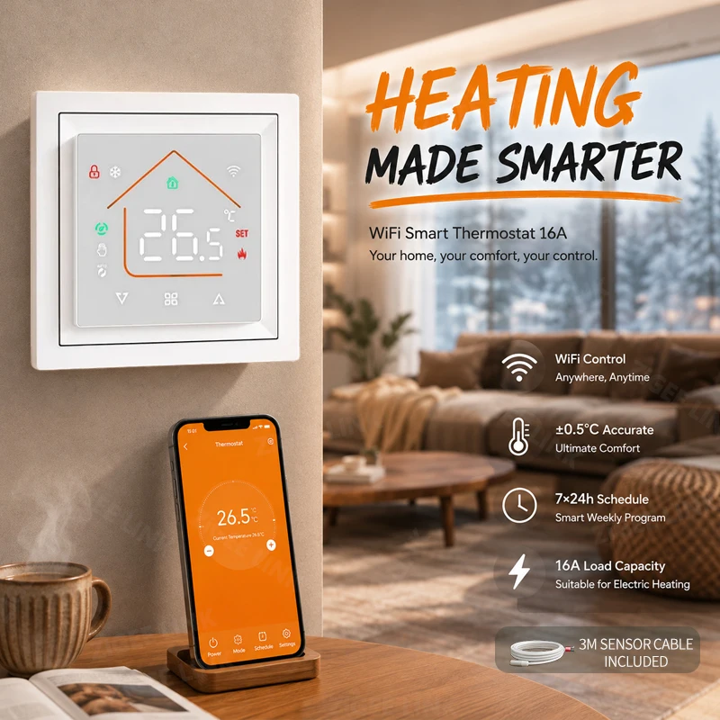 WiFi 16A Smart Thermostat Home Heating Temperature Regulator Timing Touch Screen For Electric Heating Floor Smart Home System