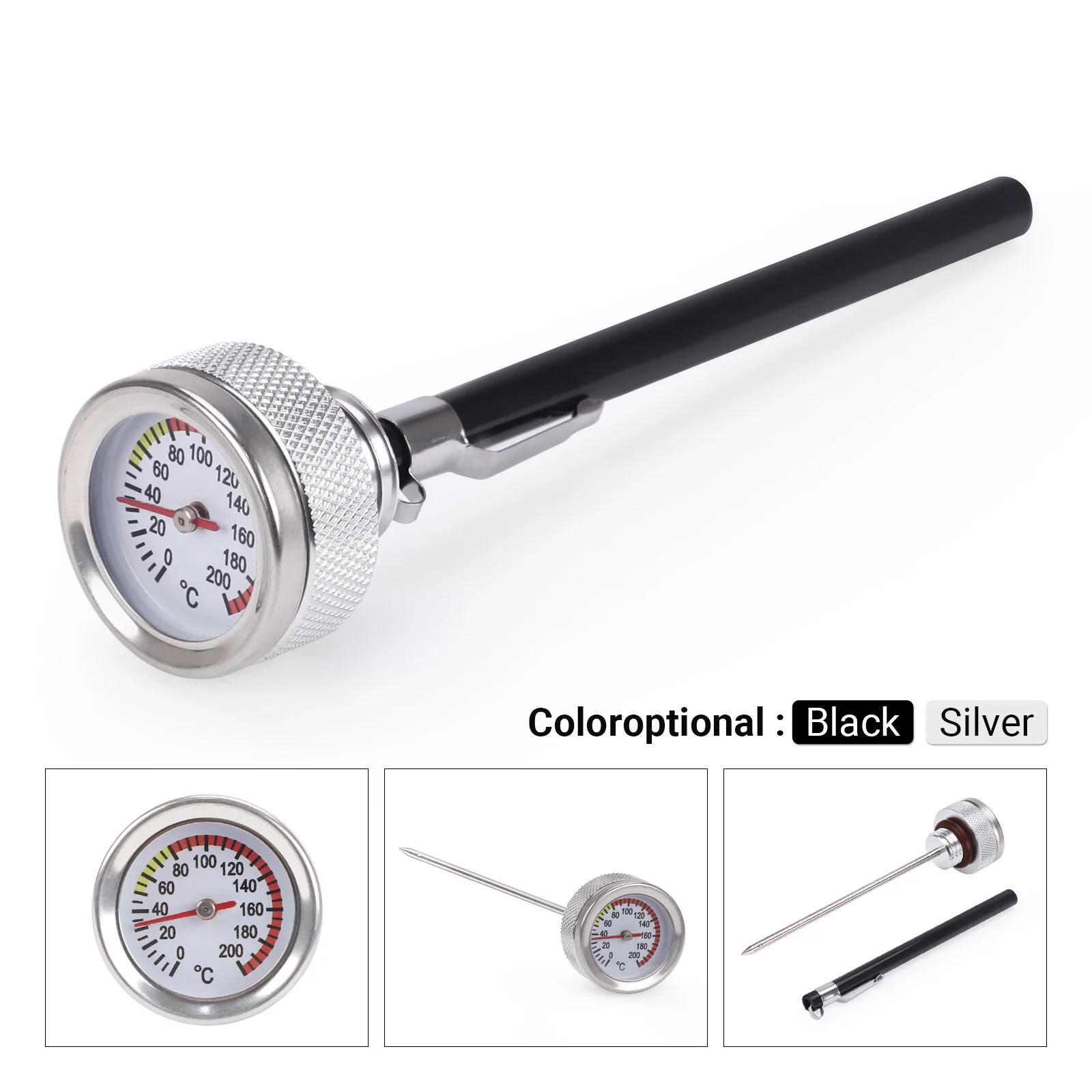 

CNSPEED M20x2.5 Motorcycle Fuel Tank Caps with Oil Temperature Gauge 0-200 Pointers Thermometer Cap Cover with 117MM Probe