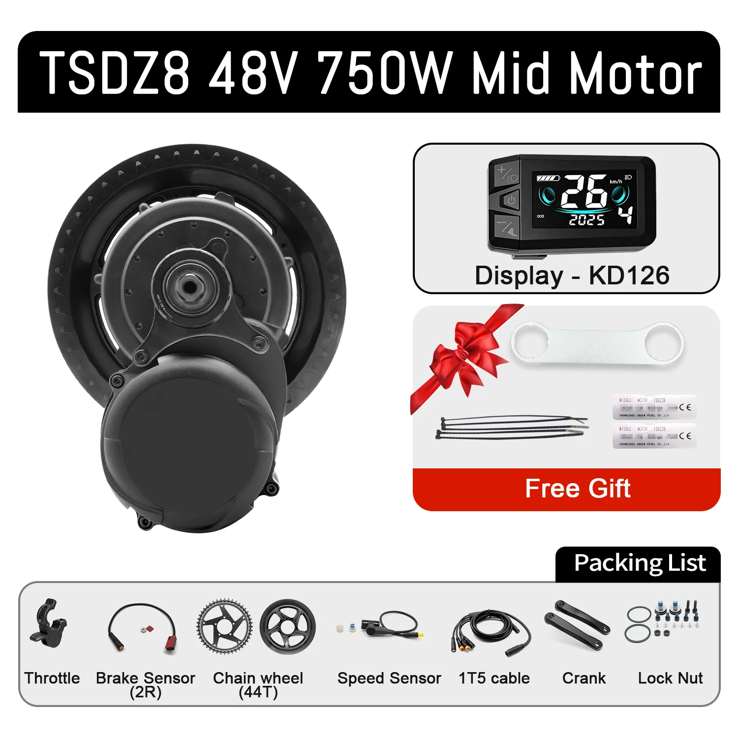 Tongsheng Mid Motor TSDZ2B 36V 250W 350W TSDZ8 48V 750W Mid Drive Motor VLCD5 DFL11 Elektrische Fiets Ebike Ombouwset