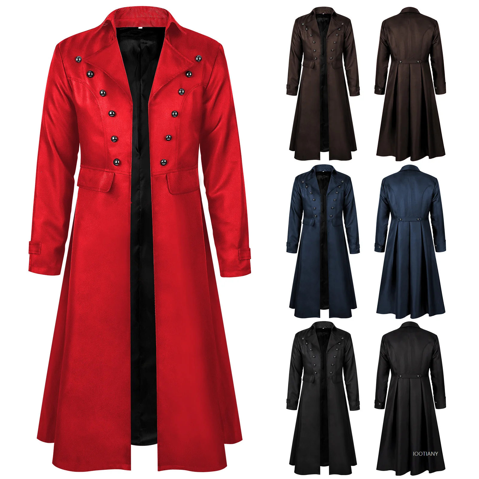 

Steampunk Medieval Count Costume Pirate Gothic Navy Long Jacket Coat Shirt Vampire Cosplay Halloween Costume Men's Trench Coat