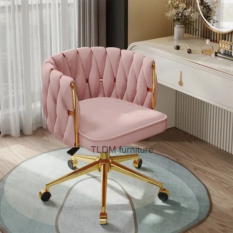 Nordic Luxury Velvet Living Room Chair Computer  Bedroom Dressing Stool Front Desk Office Chair INS Anchor Makeup