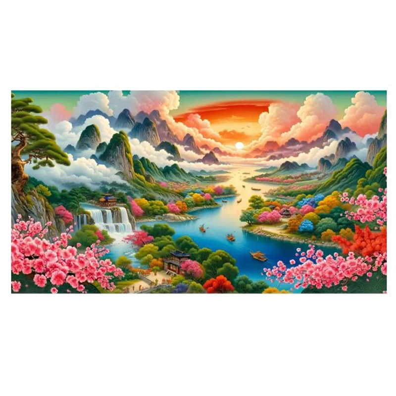 9ct 180x75cm Fantastic Landscape  Embroidery DIY Chinese Style Printed Kits Cross Stitch Needlework Set Home Decor Crafts