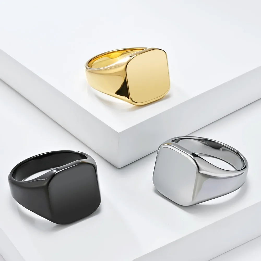 Somen Signet Square Tungsten Carbide Ring For Men Smooth Wedding Band Engagement Rings Fashion Jewelry Anniversary Party Gifts view 2