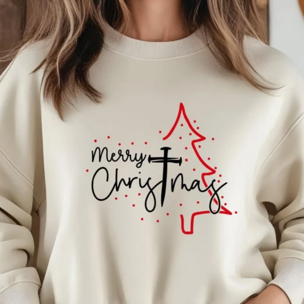 Frohe Weihnachten Sweatshirt Christian Cross Tree Hoodie Religiöses Weihnachtsgeschenk Glaube Weihnachtsgeschenk Hoodies Damenbekleidung
