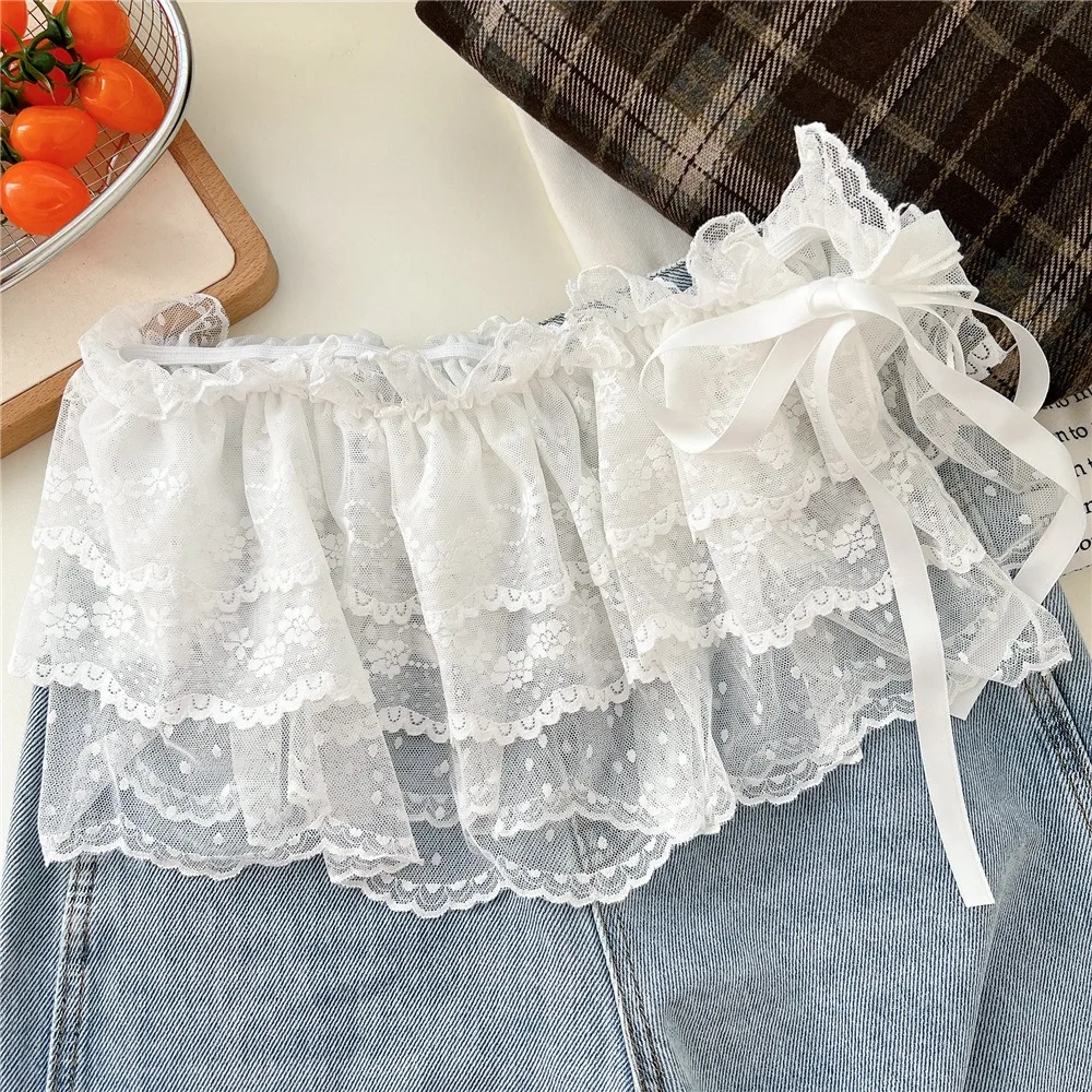 

Korean Style Flower Lace Layered Gauze Skirt Y2k Streetwear Pleated Lace Strap One Piece Apron Wrap Skirt