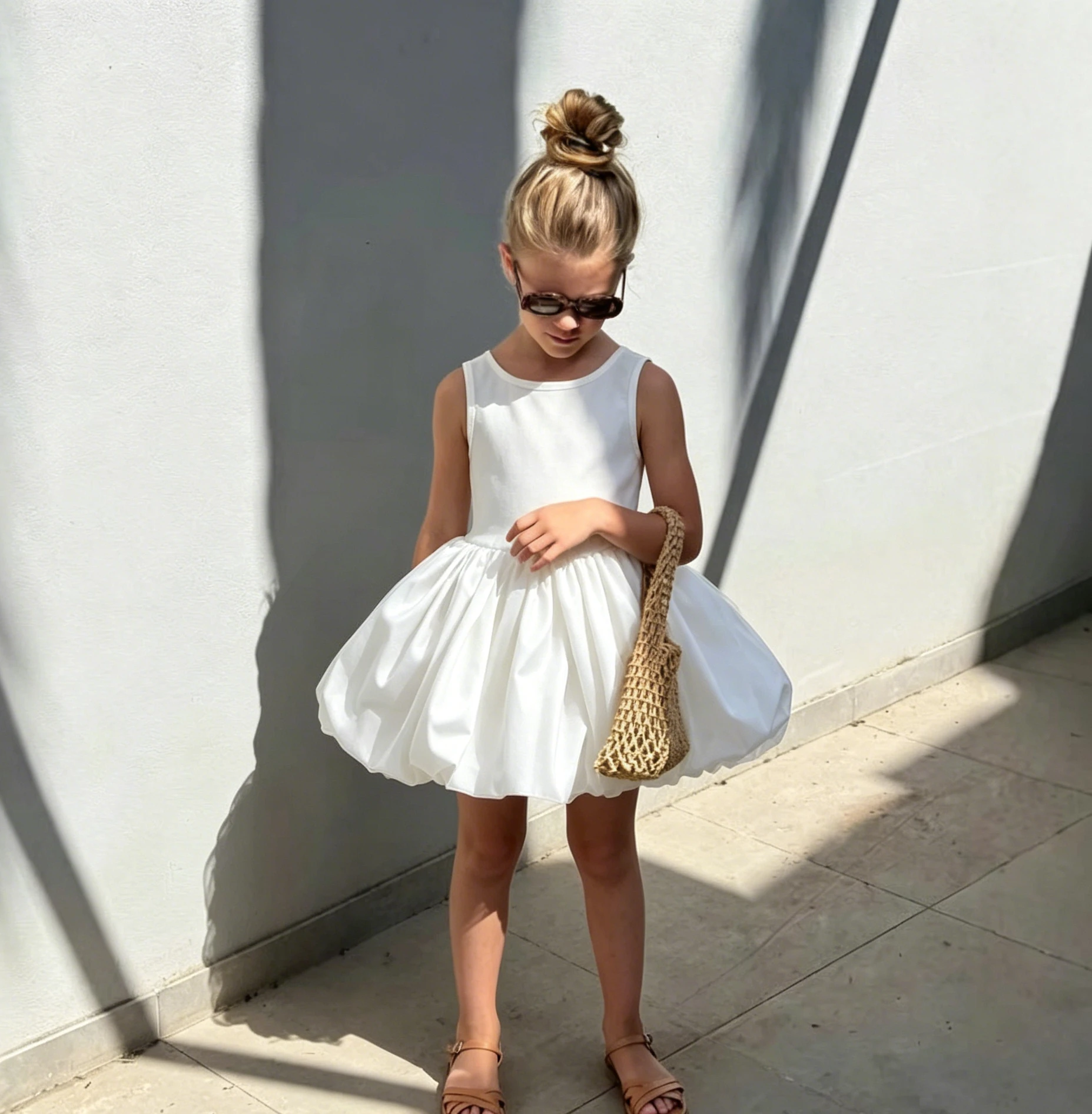 New Girls Flower Bud Sleeveless Dress Children Clothing Girls Summer Vest Princess Small White Dress