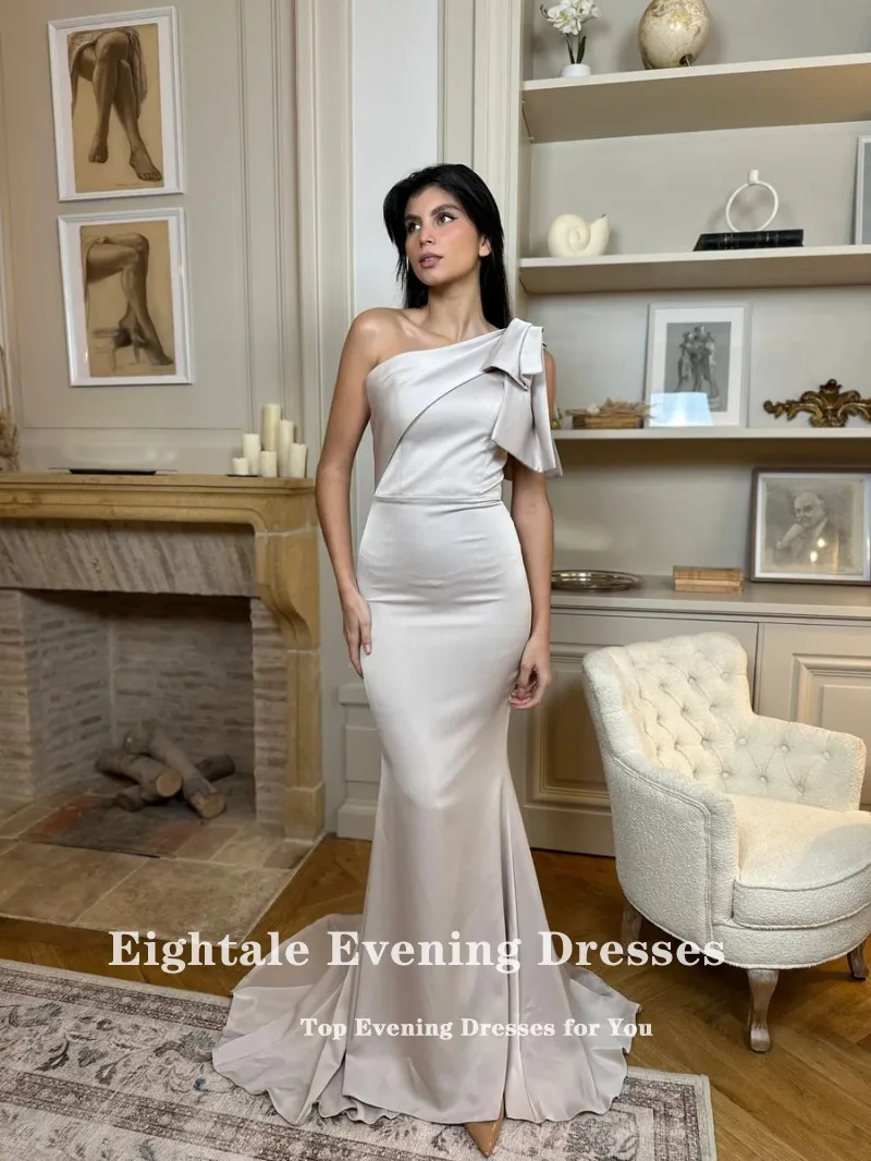 Eightale árabe vestido de noite um ombro personalizado baile de formatura cetim até o chão sereia zíper vestido de festa de casamento vestidos de gala