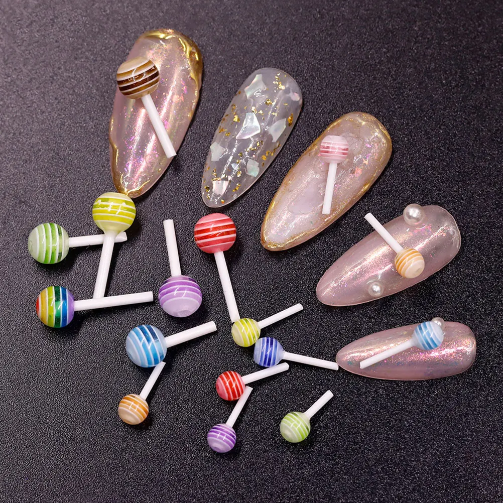 

100pcs Rainbow Lollipop Nail Art Decor Resin Accessories Women Manicure Ornament DIY Decorations Nail Salons Home Use