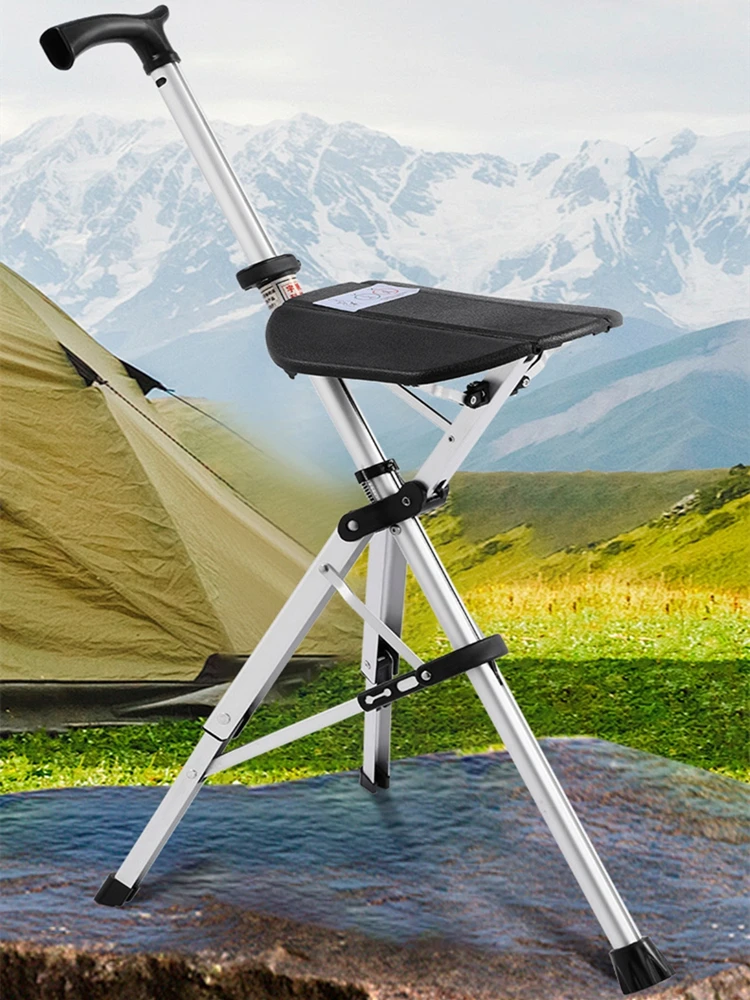 Folding Portable Walking Stick Chair for Seniors: One-Touch Opening, Lightweight Outdoor Hiking Chair