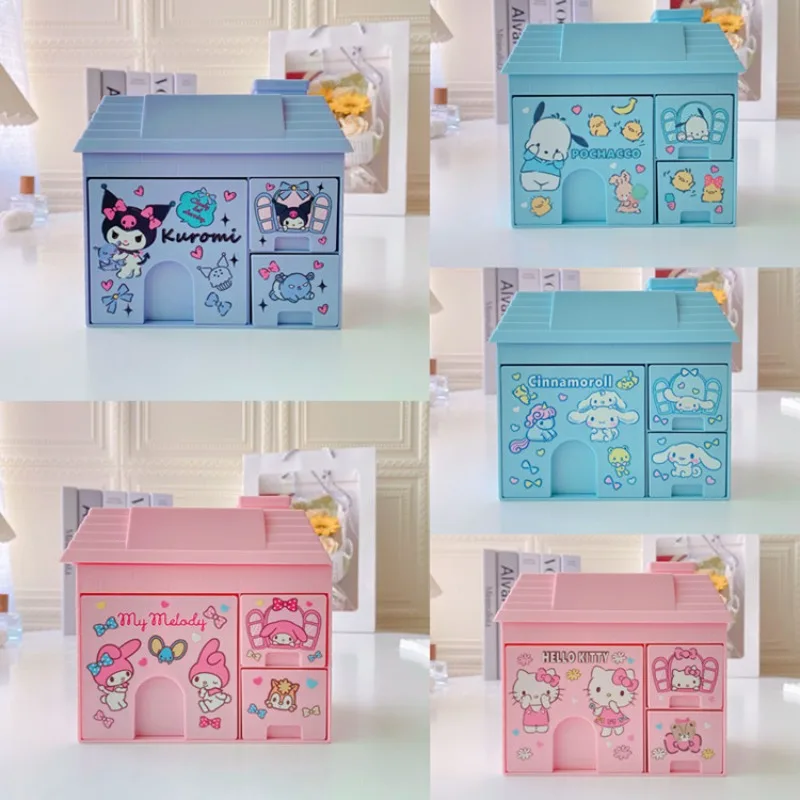 

Cinnamoroll Kuromi Kawaii Sanrio House Shape Desktop Storage Box Cute Cartoon My Melody Drawer Pen Container Case Kids Gifts