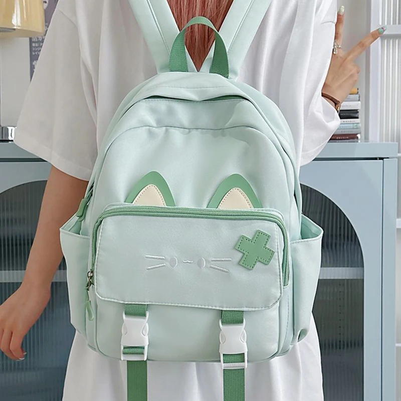 

Richme Casual Nylon Backpacks Women 2025 Kawaii Cat Students Commute Mochilas Para Mujer Daily Outgoing Pockets Bag Female