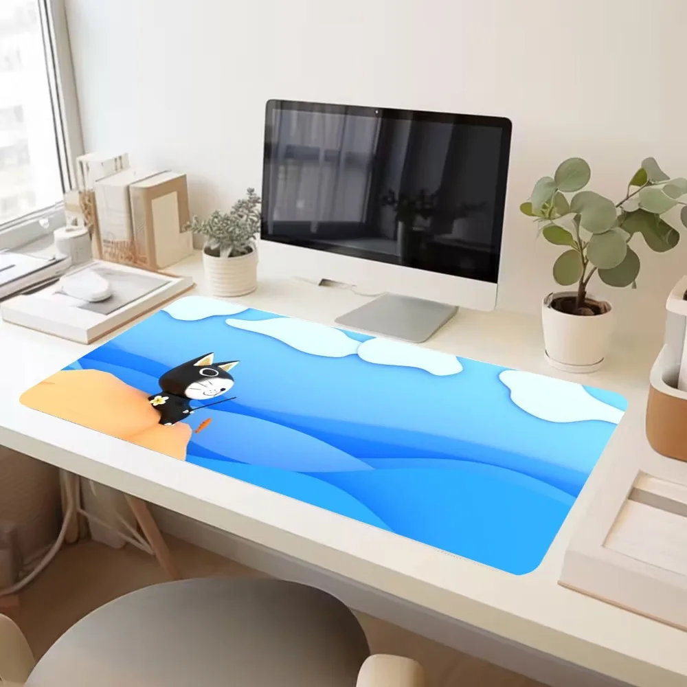 Tapis de souris antidérapant avec motifs de chat ninja et de nuages, tapis de bureau, tapis de souris, tapis de jeu