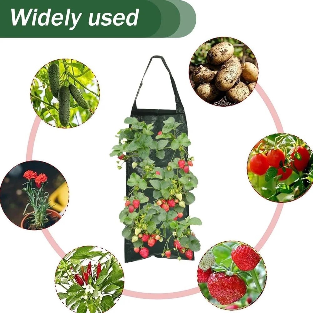 Balcony Gardening Upside Down Grow Bag Sturdy Construction Space-saving Design Multiple Planting Pockets For Strawberries