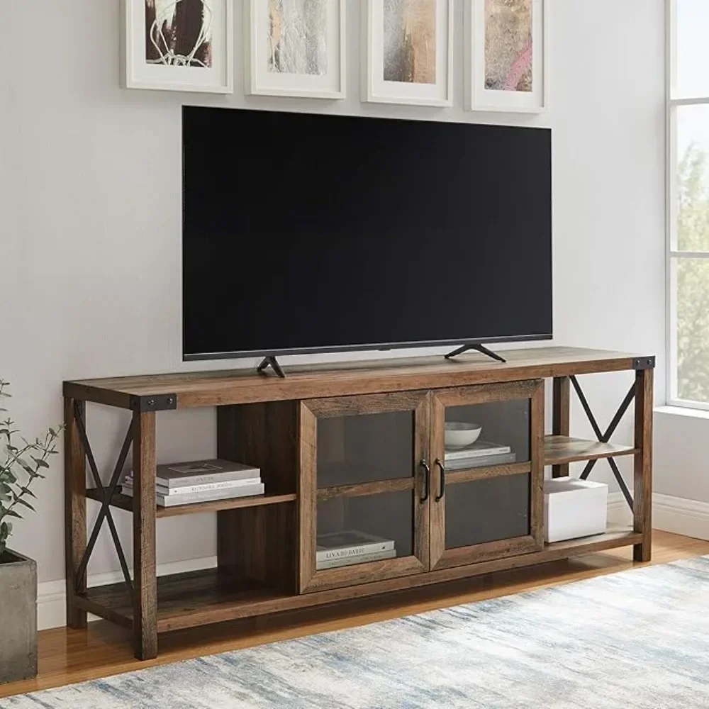 Rustic Modern Farmhouse Metal and Wood TV Cabinet for TVs up to 80 inches Universal TV Cabinet for Flat-Screen TVs