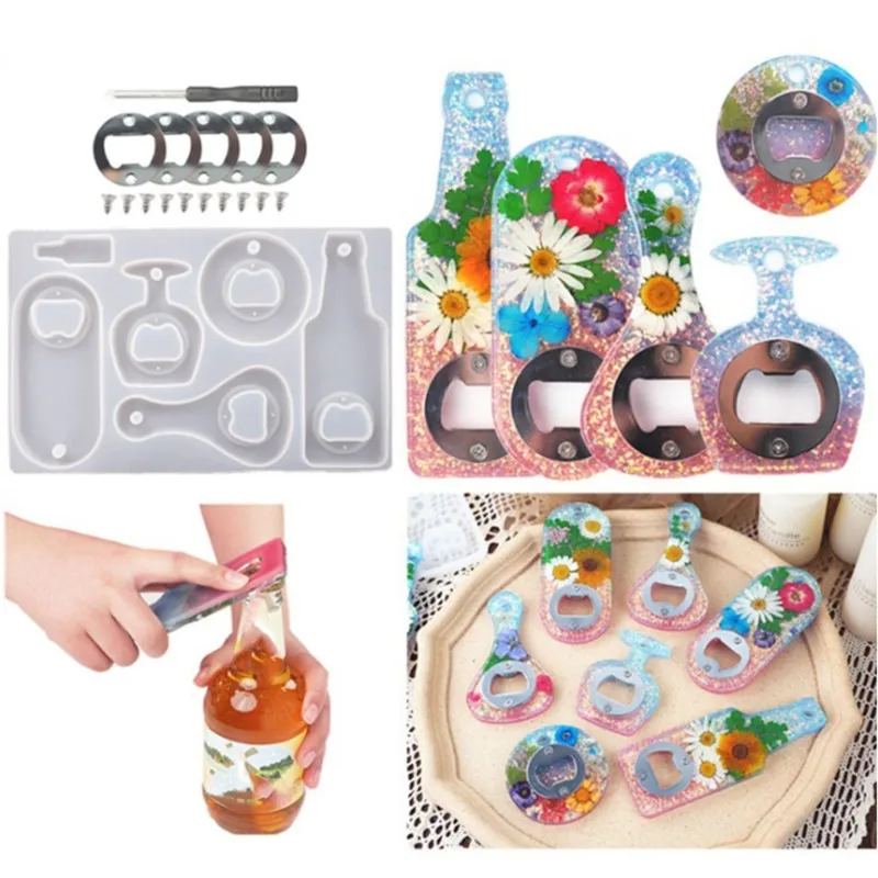 ABRU-For Bottle Opener Resin Molds, For Bottle Opener Keychain, Wine Cork Screw& Beer Opener Silicone Molds, Beer Spanner Kit