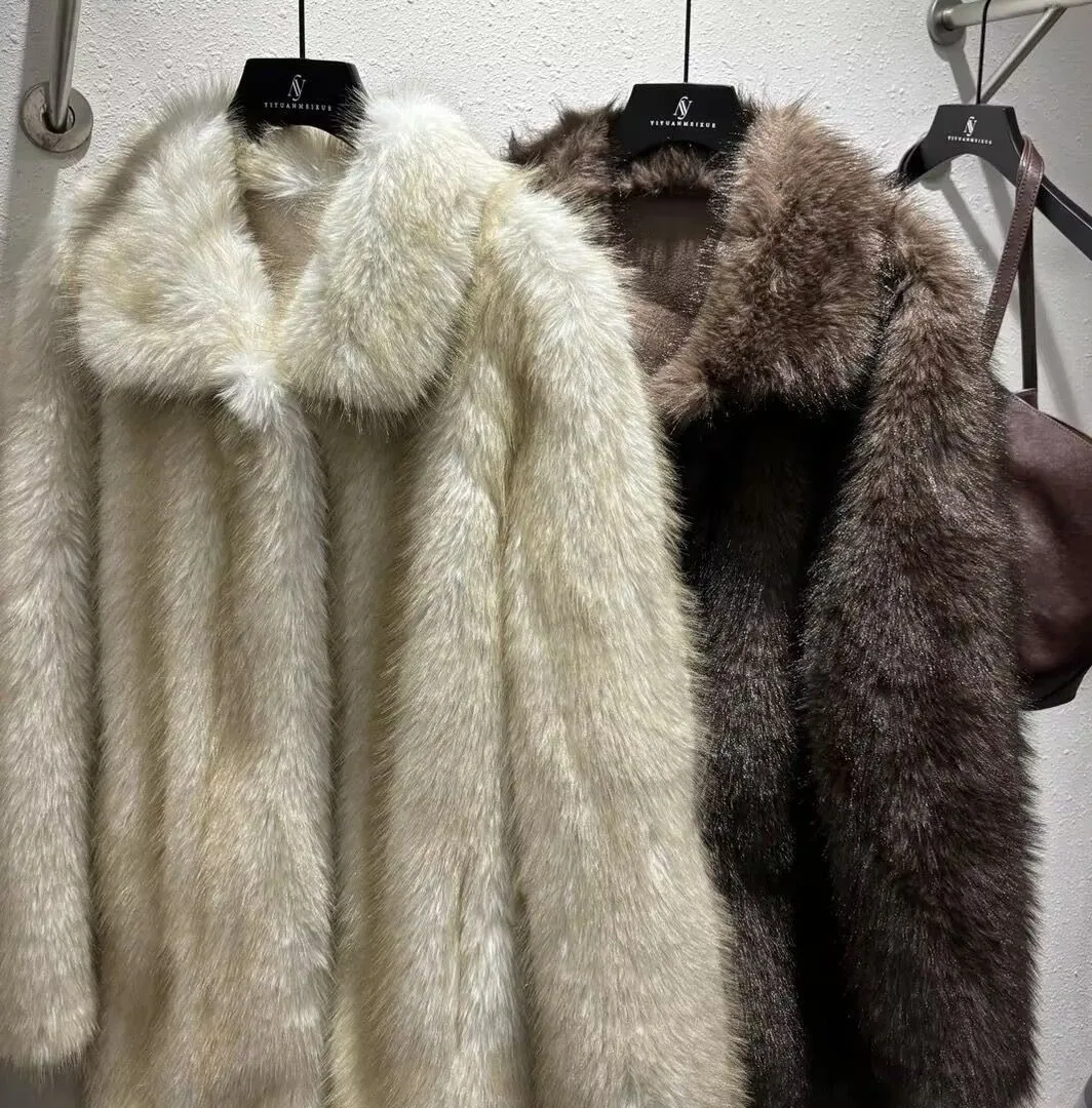 Faux Fur For Coat Coats Womens High End Reversible Commute Woman Straight Rhinestone Pink Button Lace Elastic Hip Length Femme