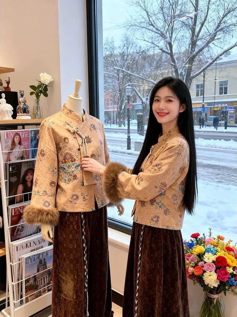 

New Chinese Sle Women's Outerwear 2026 Trendy Unique Retro Top High Quali Feel National Sle Faionable Set Winter Seas...