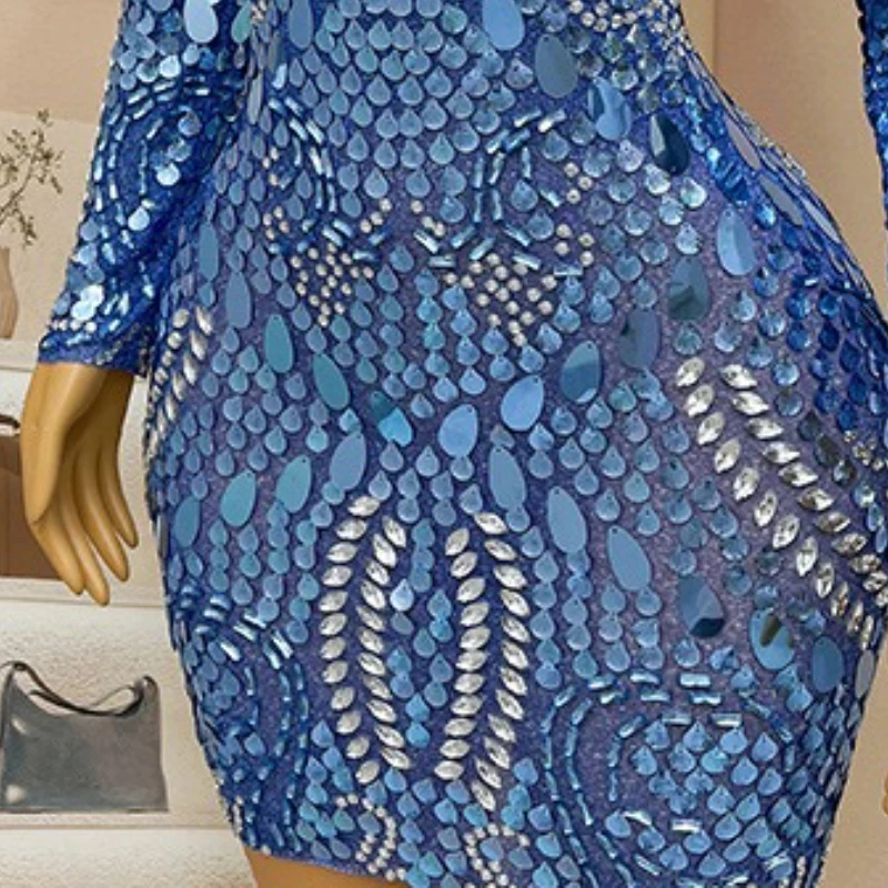 วันเกิดเพชรประสิทธิภาพชุด Royal Blue Sequins Slim สั้นชุดนักร้องรุ่น Walk Show Party Vestido De Fiesta Grad