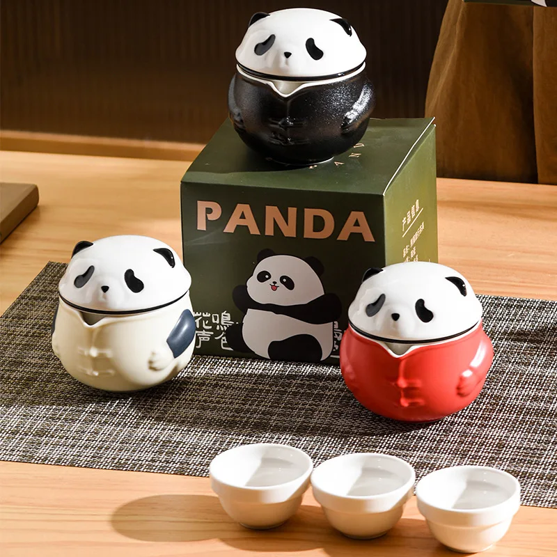 

Ceramic Kung Fu Teaware Sets Creative Panda Tea Set Household Portable Travel Teacups One Pot Three Cups with Gift Box Drinkware