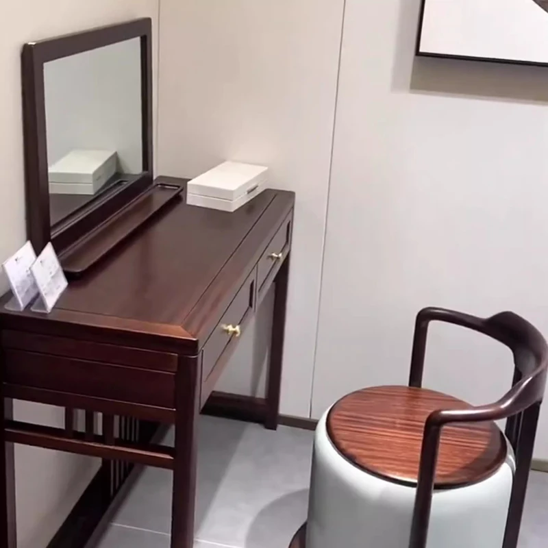 

New Chinese Ebony Modern Bedroom with Mirror Dressing Table Solid Wood Table and Makeup Stool Combination Full Set of Furniture