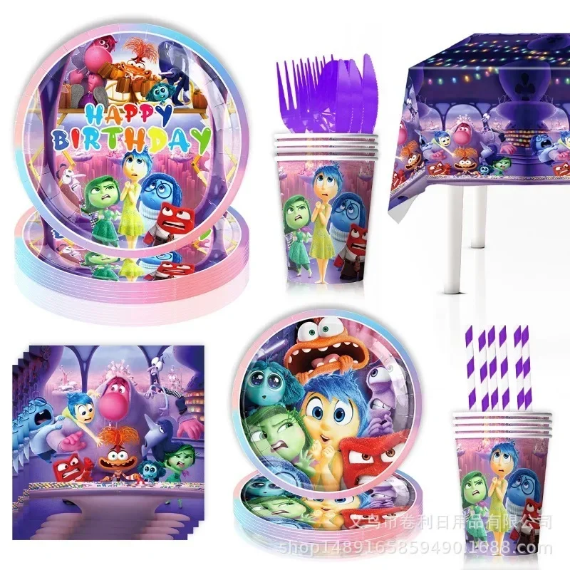 Disney Inside Out Anime Theme Children Birthday Layout Decoration Disposable Paper Plate Set Pull Flag Paper Cup Party Supplies