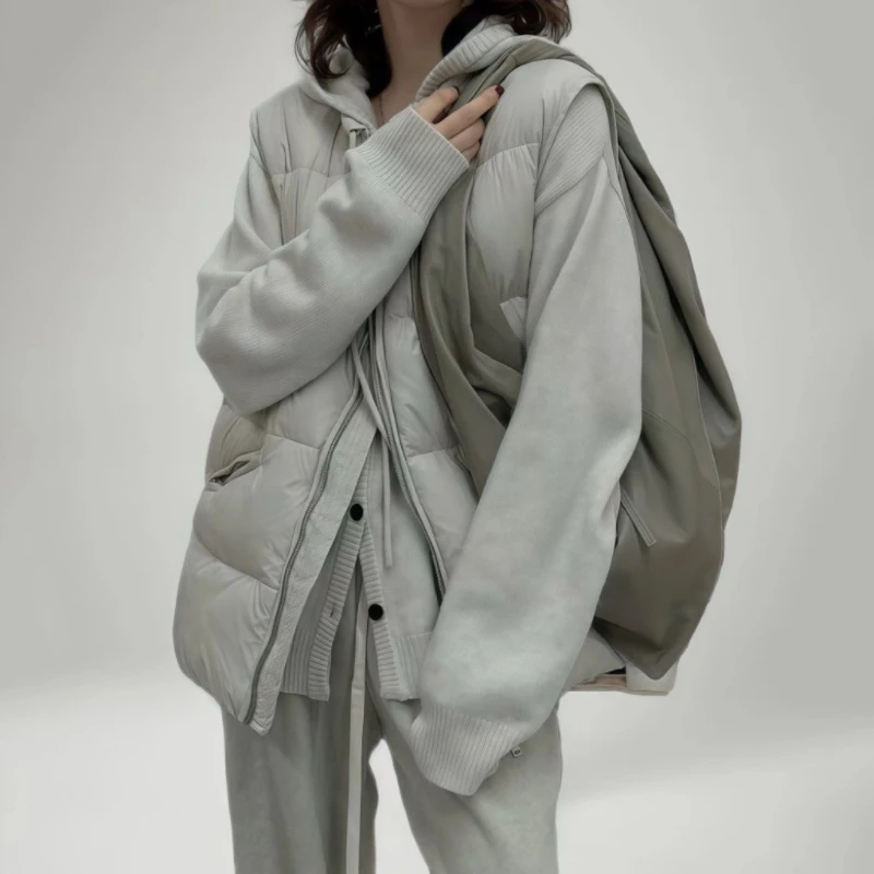 เสื้อกั๊กผ้าฝ้ายสำหรับฤดูใบไม้ร่วงและฤดูหนาว ผู้หญิง ปี 2025 แฟชั่นใหม่ ทรงหลวม สไตล์ลำลอง เสื้อโค้ทผ้าฝ้าย คอทรงกลม สีพื้น เสื้อคลุมตัวนอกสำหรับผู้หญิง