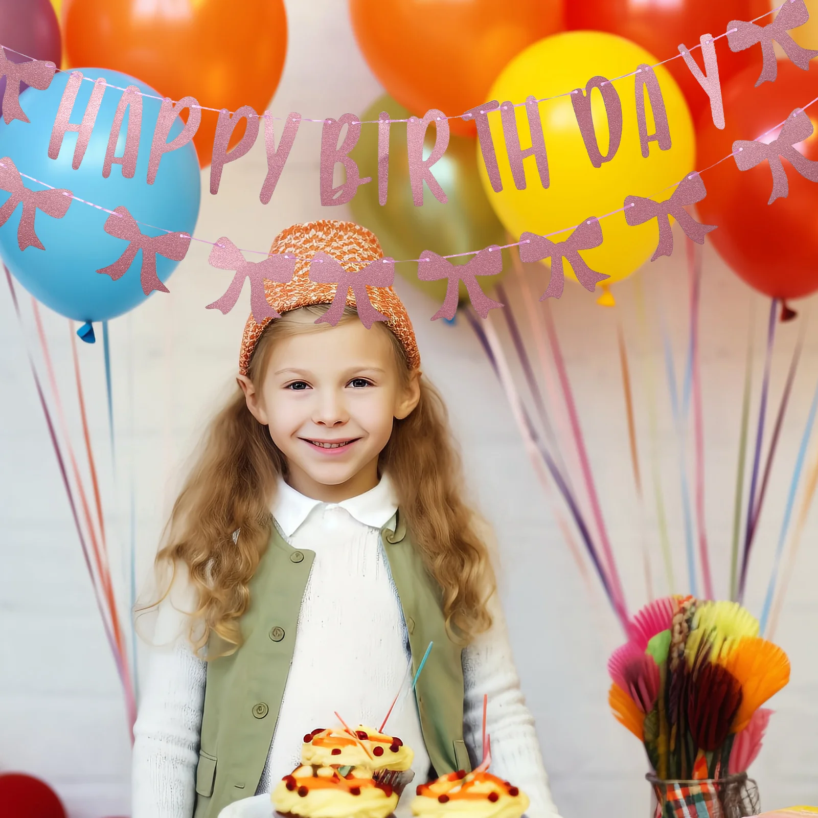 

Pink Birthday Decorations Pink Bow Party Decorations Black Bows Garland for Party Supplies Reusable Happy Celebrations