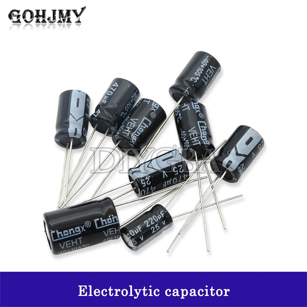 2-50 buah 6.3V 10V 16V 25V 35V 50V kapasitor elektrolitik aluminium 100UF 220UF 330UF 470UF 680UF 1000UF 1500UF 2200UF 3300UF