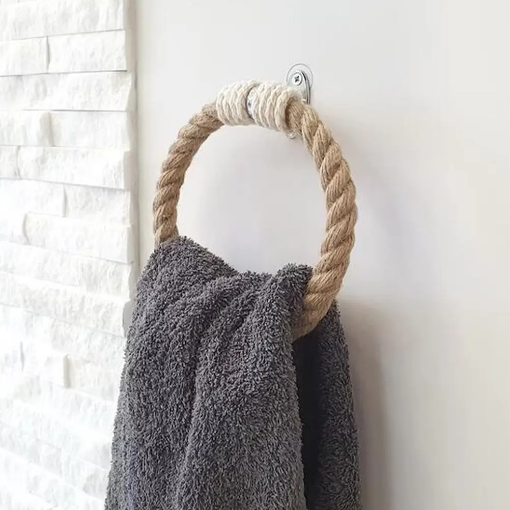 

Bohemian Style Bathroom Wall Towel Rack Woven Rope Hand Towel Holder Hanging Rustic Decorative Bathroom Wall Ring