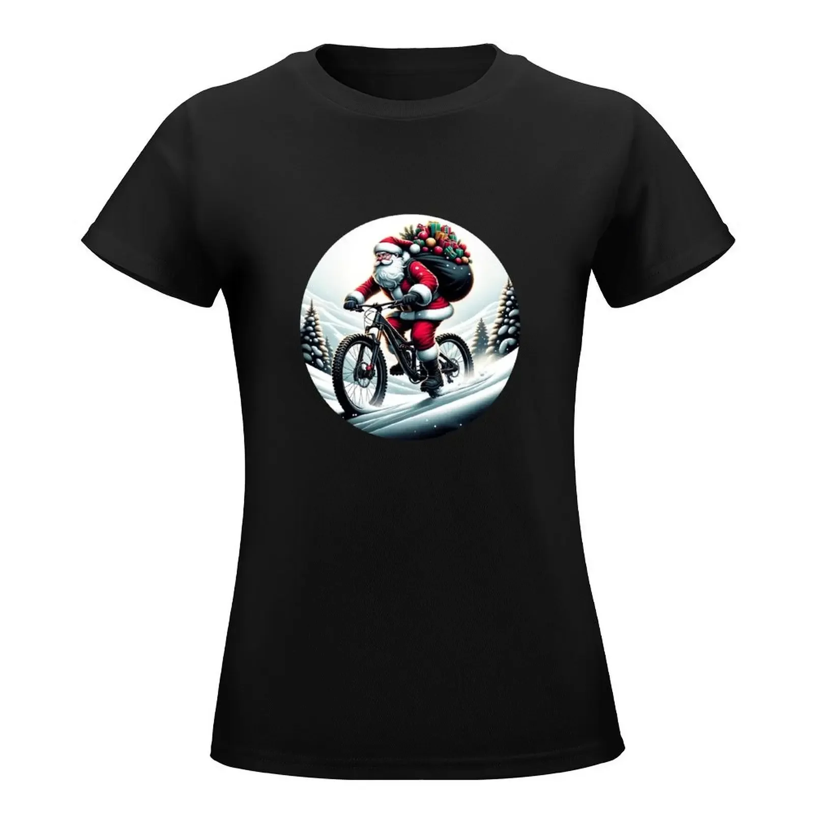 Santa Downhill: Mountainbike Abenteuer T-Shirt Anime Kleidung süße Tops einfache T-Shirts für Frauen