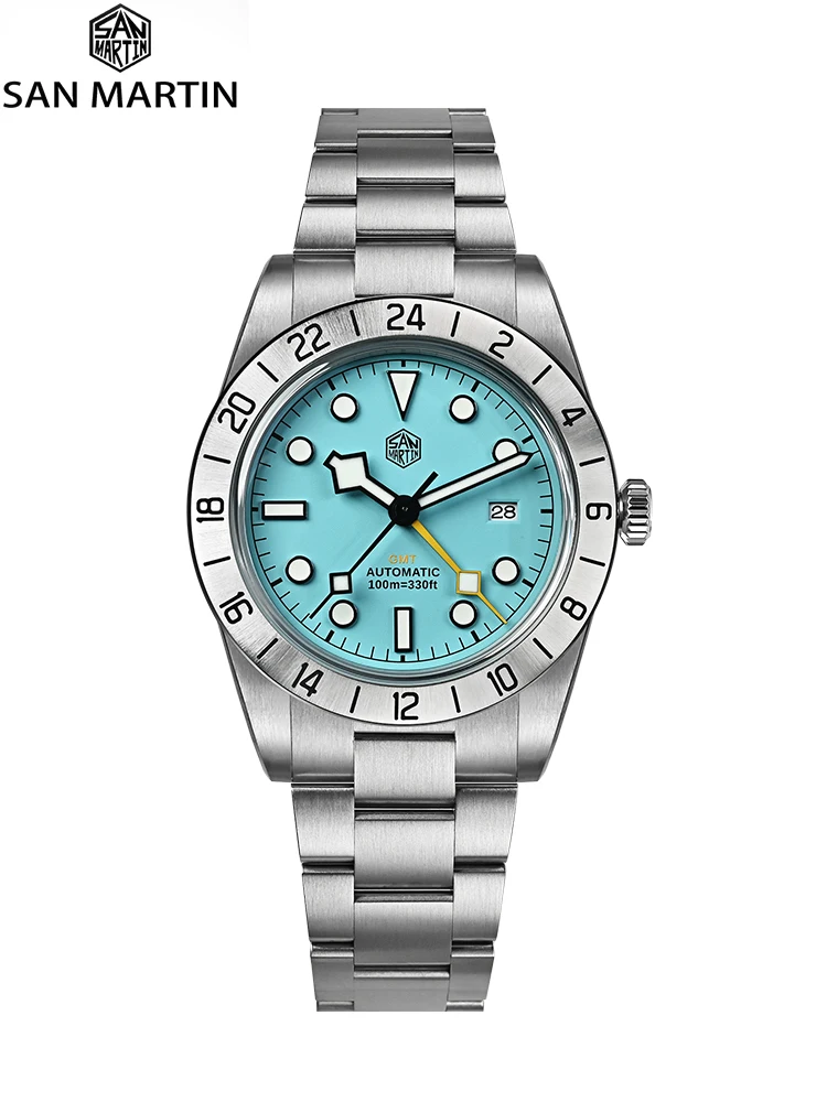 San Martin Upgrade 38.3mm Classic BB 6460 GMT Men Watch Automatic Mechanical 3H Date Waterproof 100m Luminous Sport  SN0054