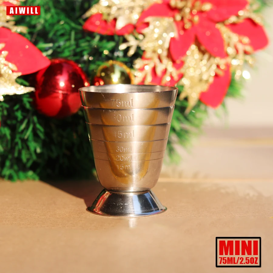 AIWILL Stainless Steel 75ml Cocktail Jigger Measure Cup – Bar Mixed Drink Accessories, Bartending Tools for Cocktail Shaker
