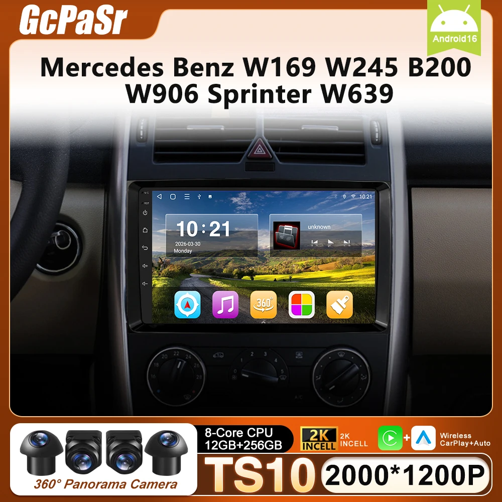 Android 16 For Mercedes Benz W169 W245 B200 W906 Sprinter W639 Carplay Car Radio Multimedia Navigation 8G 256G 2K QLED Screen