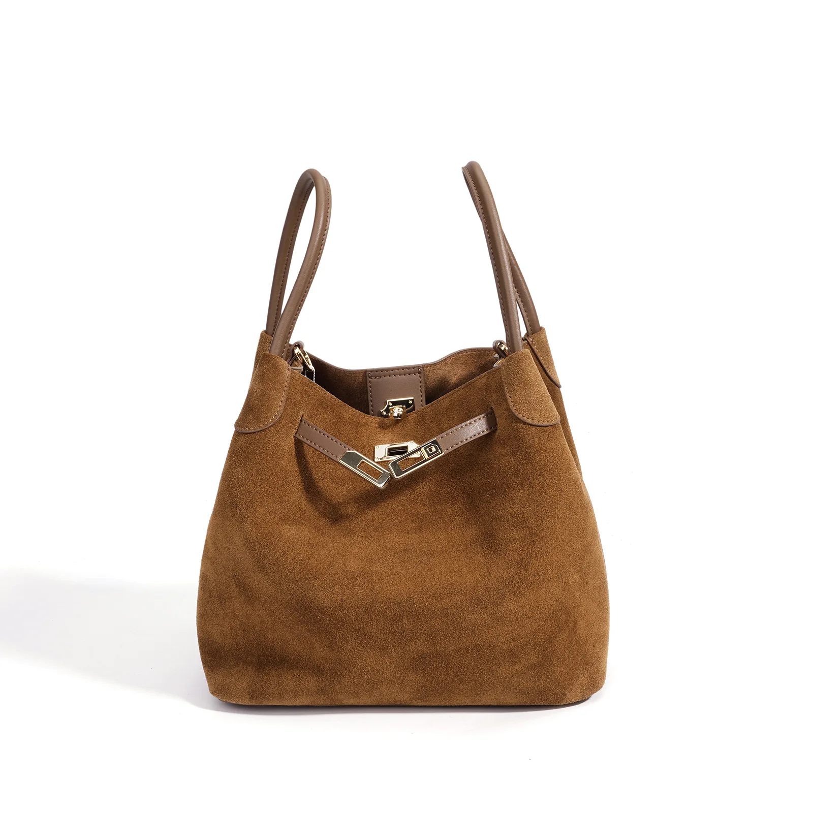Women's Genuine Leather Suede Bucket Bag Fashion Top Handle Handbag Crossbody Basket Bag Classic Designer Style Fall New Arrival