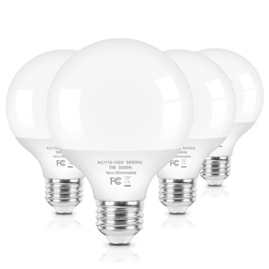 G25 LED Globe Light Bulbs 60W Equivalent, LED Vanity Light Bulbs with E26 Standard Base for Bathroom, 5W Round Light Bulb for V